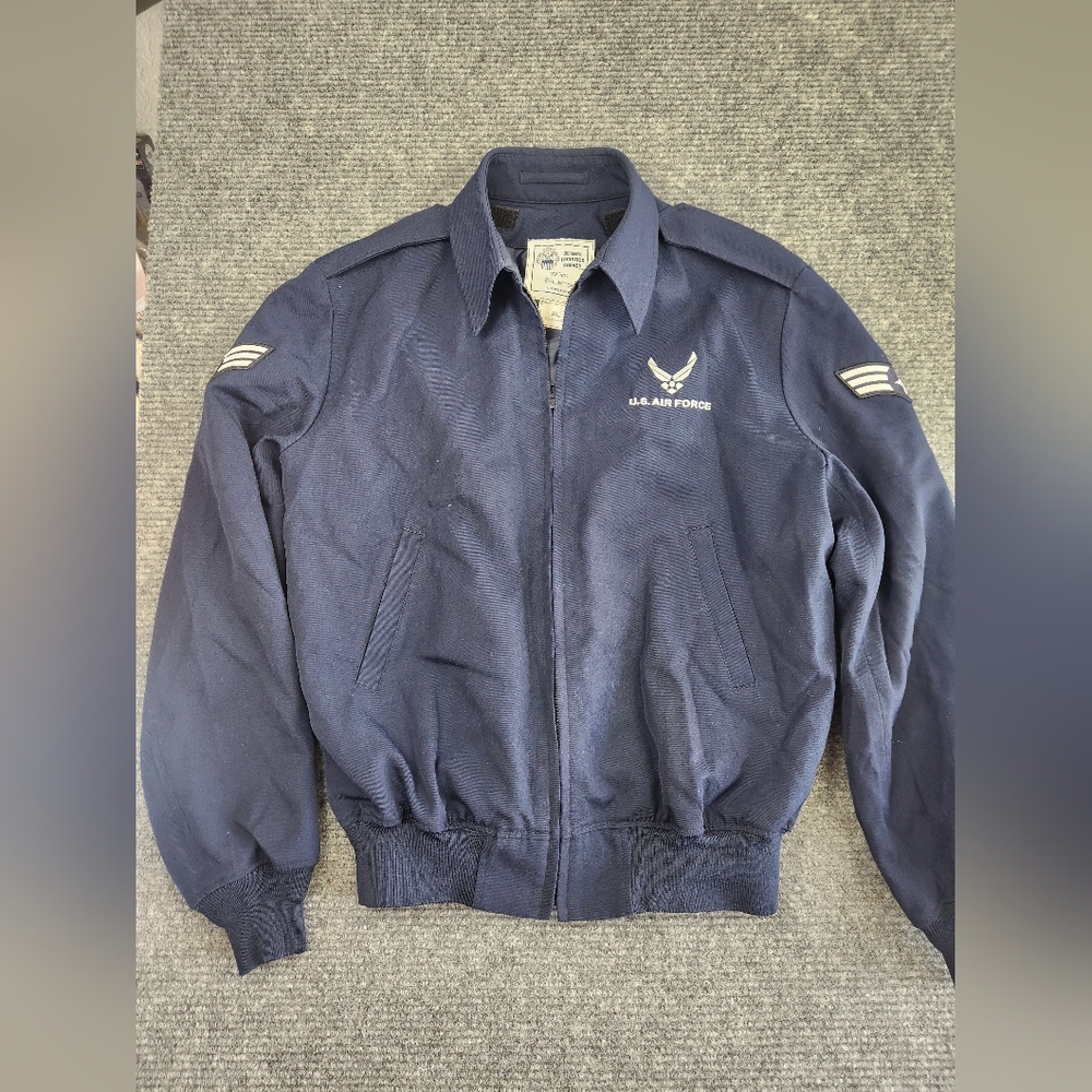 U.S. Airforce Mens Navy Blue Flight Jacket Wings Collection Sz 46L